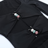 Women Long-Sleeved Cutout Fall Sexy Solid Bodycon Dress