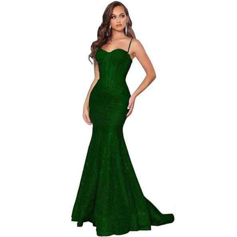 Women Solid Strapless Formal Party Fishtail Evening Dress(Processing time need 3-6 days)