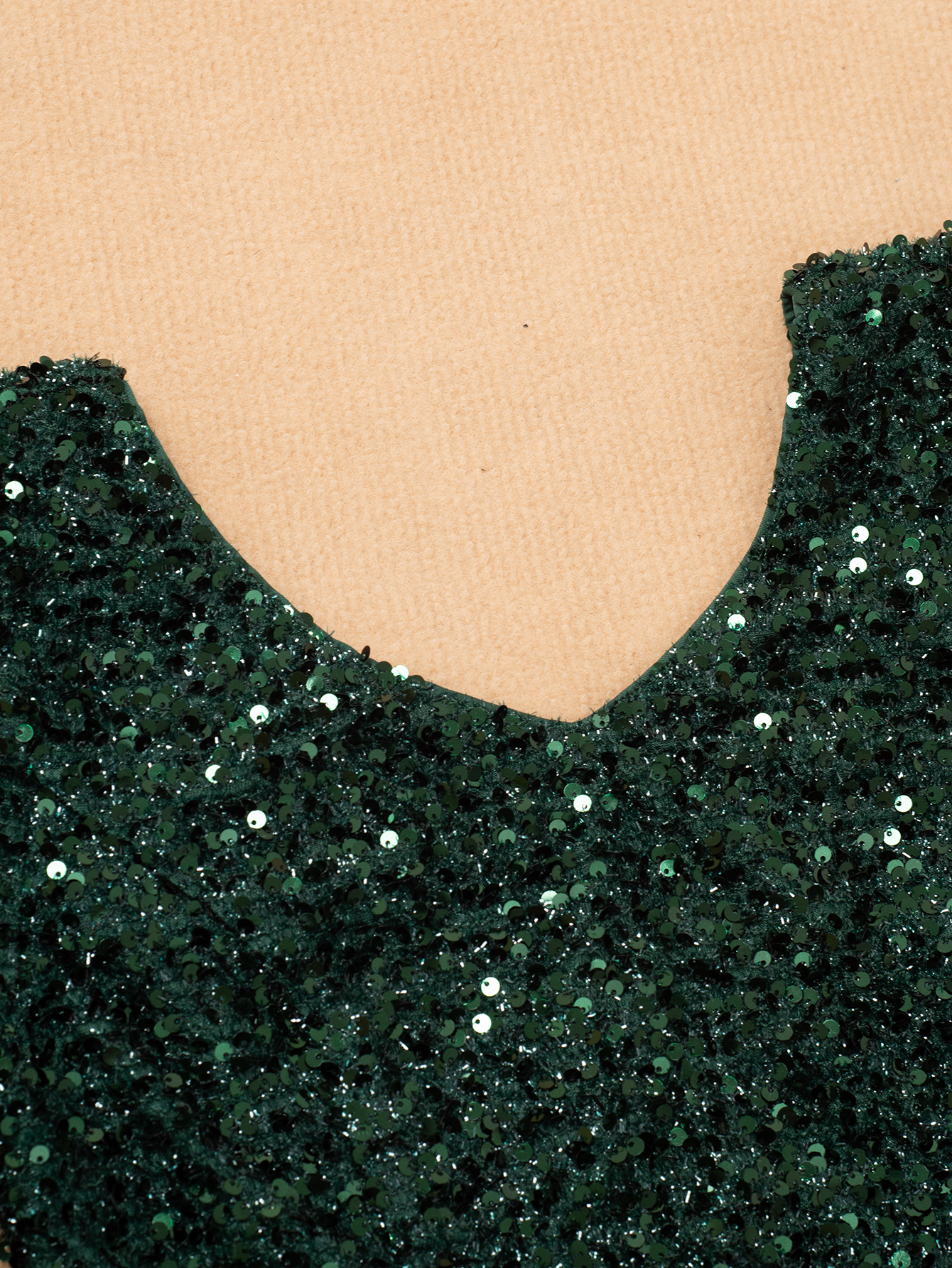 Women Spring/Summer V-Neck Sequined Short-Sleeved Dark Green Maxi Bodycon Evening Dress