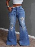Women Stretchy Ripped Sexy Denim Bell Bottom Pants