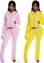 Women Zippered Hooded Top and Pant Two-Piece Set Women Zippered Hooded Top and Pant Two-Piece Set
