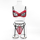 Women Lace Mesh Contrast Chain See-Through Bra and Lingerie Two-Piece Set