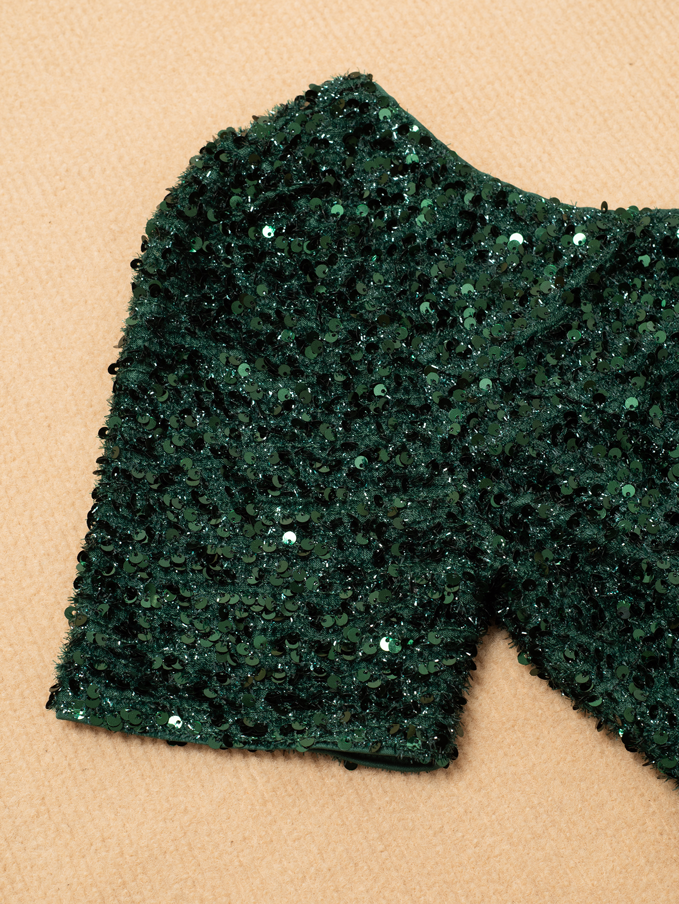 Women Spring/Summer V-Neck Sequined Short-Sleeved Dark Green Maxi Bodycon Evening Dress