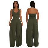 Women Pocket Sleeveless Backless Casual Jumpsuit