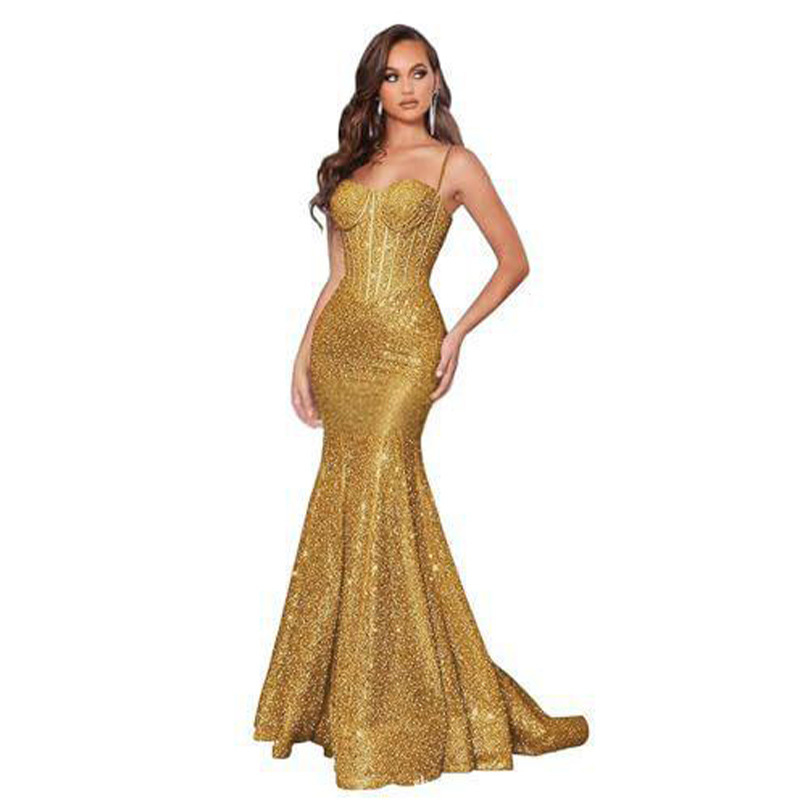 Women Solid Strapless Formal Party Fishtail Evening Dress(Processing time need 3-6 days)