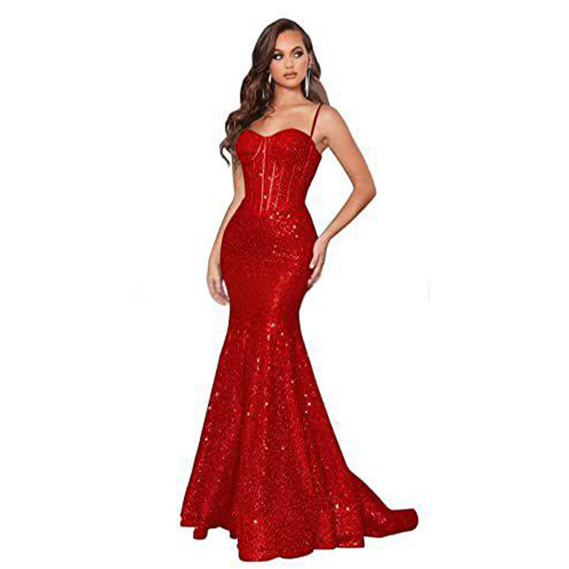 Women Solid Strapless Formal Party Fishtail Evening Dress(Processing time need 3-6 days)