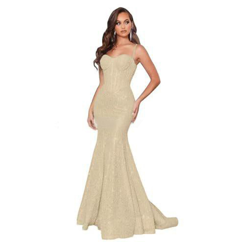 Women Solid Strapless Formal Party Fishtail Evening Dress(Processing time need 3-6 days)