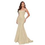 Women Solid Strapless Formal Party Fishtail Evening Dress（Processing time need 3-6 days）