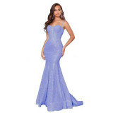 Women Solid Strapless Formal Party Fishtail Evening Dress（Processing time need 3-6 days）