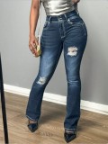 Women Ripped Dark Blue Denim Pants