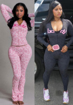 Women Autumn Hooded Camouflage Print Long-Sleeved Top and Pants Two-Piece Set Women Autumn Hooded Camouflage Print Long-Sleeved Top and Pants Two-Piece Set