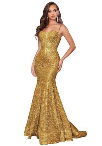 Women Solid Strapless Formal Party Fishtail Evening Dress（Processing time need 3-6 days）
