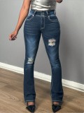 Women Ripped Dark Blue Denim Pants