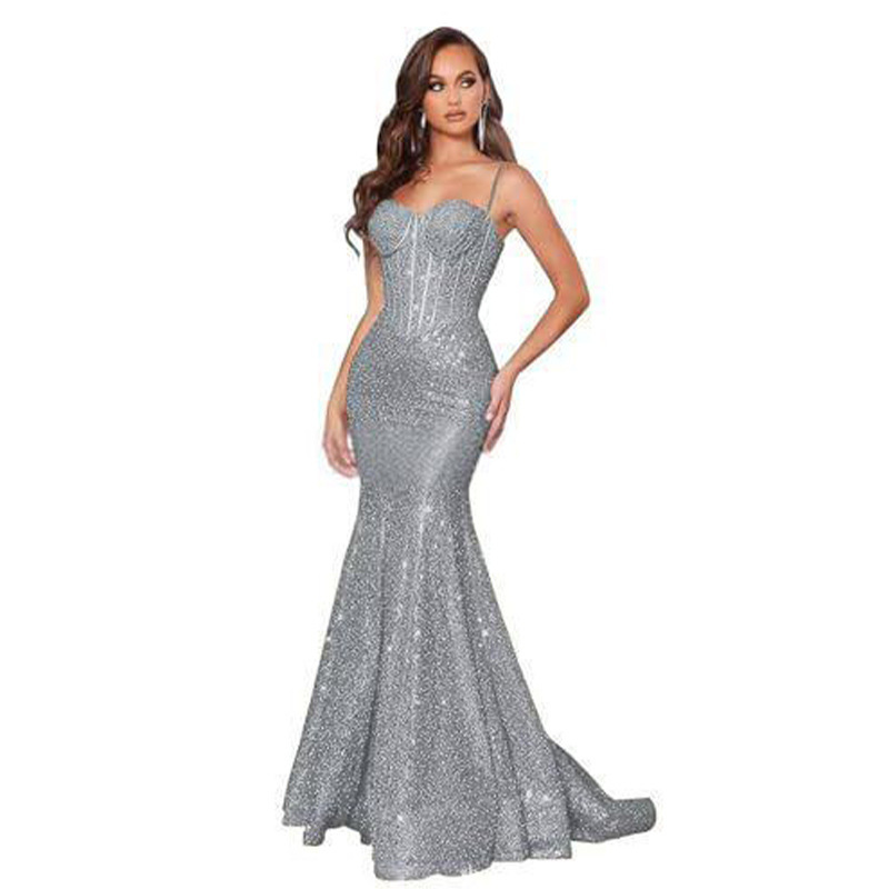 Women Solid Strapless Formal Party Fishtail Evening Dress(Processing time need 3-6 days)