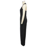 Women Pocket Sleeveless Backless Casual Jumpsuit