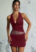 Women Mesh Patchwork Halter Neck Summer See-Through Bodycon Dress