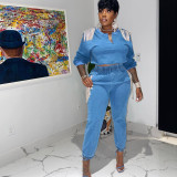 Women V-Neck Tassel Top and Pant Two-Piece Set