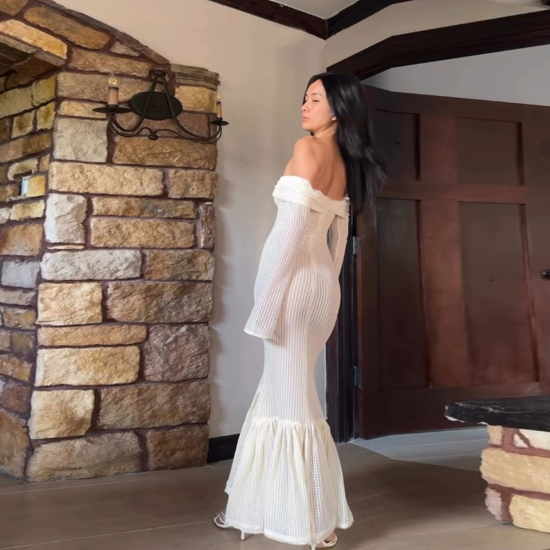 Women Fall Sexy Off-Shoulder Strapless Long-Sleeved Fishtail Dress