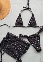 Women Holidays Polka Dot Swimsuit Three-Piece Set