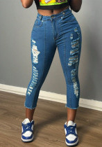 Women Ripped Fringed Denim Capri Pants Women Ripped Fringed Denim Capri Pants