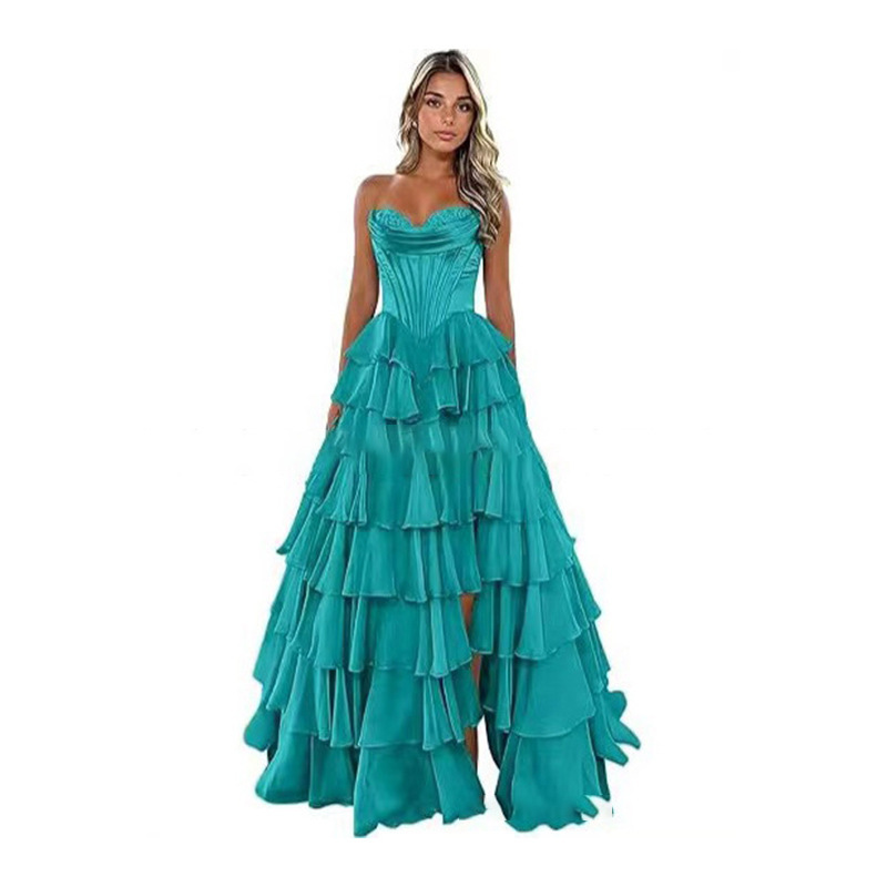 Strapless Tiered Puff Ball Gown Long Dress Slim Strapless Evening Gown(Processing time need 3-6 days)