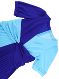Color Block Patchwork V-Neck Sexy A-Line Dress Slim Waist Party Pleated Dress