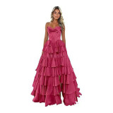 Strapless Tiered Puff Ball Gown Long Dress Slim Strapless Evening Gown（Processing time need 3-6 days）