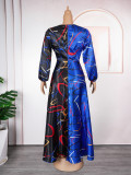 Africa Women's Muslim Color Block Print Plus Size Long Dress