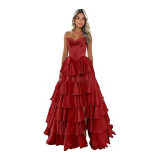 Strapless Tiered Puff Ball Gown Long Dress Slim Strapless Evening Gown（Processing time need 3-6 days）