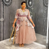 Elegant Long Dress Africa Women's Plus Size Print Pleated Chiffon Dress