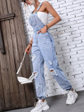 Women's Straps Overalls Ripped Denim Jumpsuit