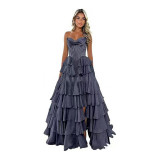 Strapless Tiered Puff Ball Gown Long Dress Slim Strapless Evening Gown（Processing time need 3-6 days）