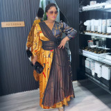 Africa Women's Muslim Color Block Print Plus Size Long Dress