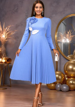 Autumn Elegant Round Neck Long Sleeve Dress Floral Color Block Leaf Pleated Formal Party Dress Autumn Elegant Round Neck Long Sleeve Dress Floral Color Block Leaf Pleated Formal Party Dress