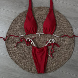Solid Color Beach Bikini Sexy Low Back Two-Piece Swimsuit