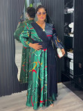 Africa Women's Muslim Color Block Print Plus Size Long Dress