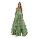 Strapless Tiered Puff Ball Gown Long Dress Slim Strapless Evening Gown（Processing time need 3-6 days）