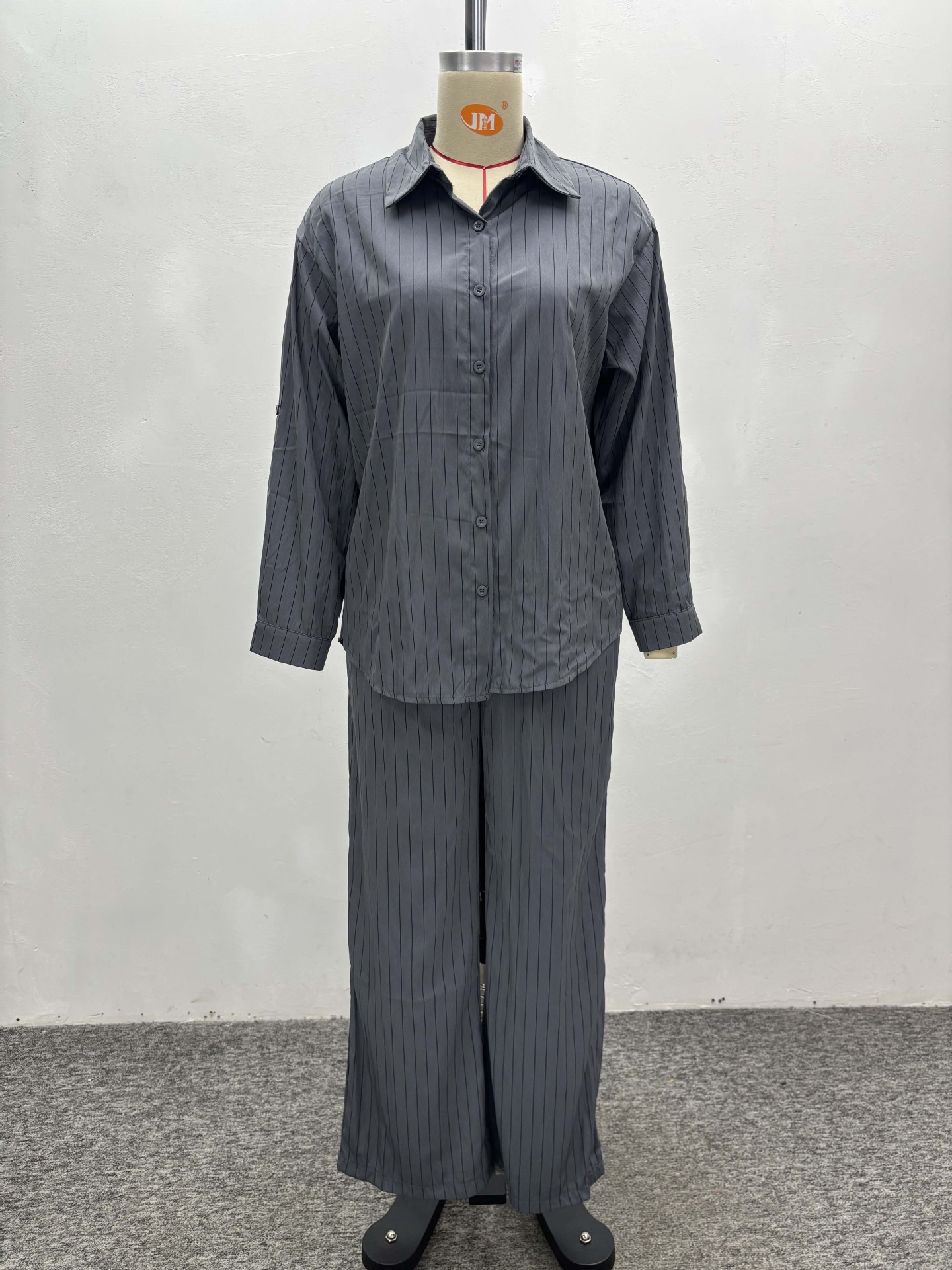 Africa Casual Women's Long Sleeve Striped Shirt High Waist Pants Trendy Fashion Two-Piece Set