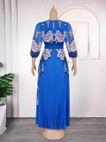 Elegant Long Dress Africa Women's Plus Size Print Pleated Chiffon Dress