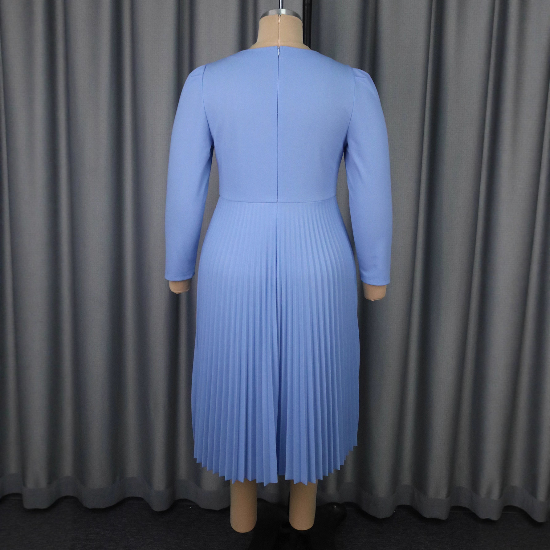 Autumn Elegant Round Neck Long Sleeve Dress Floral Color Block Leaf Pleated Formal Party Dress