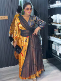 Africa Women's Muslim Color Block Print Plus Size Long Dress
