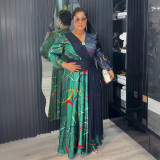 Africa Women's Muslim Color Block Print Plus Size Long Dress