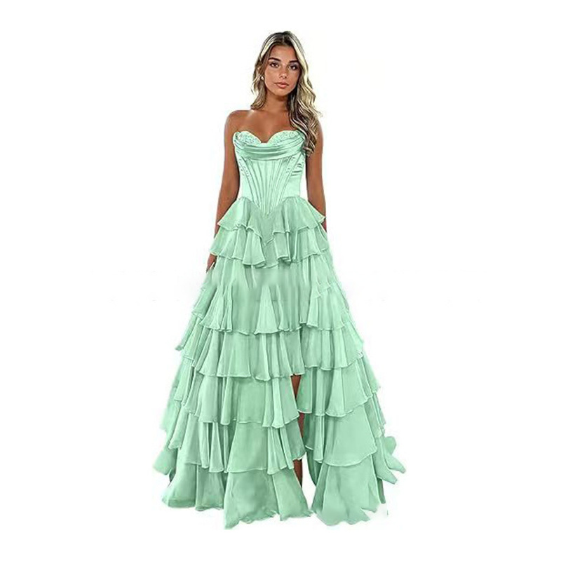 Strapless Tiered Puff Ball Gown Long Dress Slim Strapless Evening Gown(Processing time need 3-6 days)