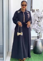 Africa Plus Size Women's Muslim Beaded Loose Dress