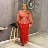 Africa Plus Size Women's Fashion Loose Sequin Evening Dress