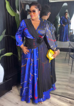 Africa Women's Muslim Color Block Print Plus Size Long Dress