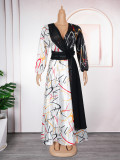 Africa Women's Muslim Color Block Print Plus Size Long Dress