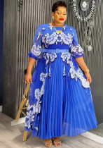 Elegant Long Dress Africa Women's Plus Size Print Pleated Chiffon Dress Elegant Long Dress Africa Women's Plus Size Print Pleated Chiffon Dress