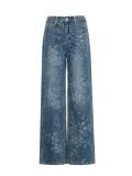Blue Jacquard Denim Pants Women Loose Wide Leg Straight Leg Trousers