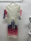 Africa Plus Size Dress Fashion Rainbow Ruffle Chic Elegant Slim Fit Midi Dress